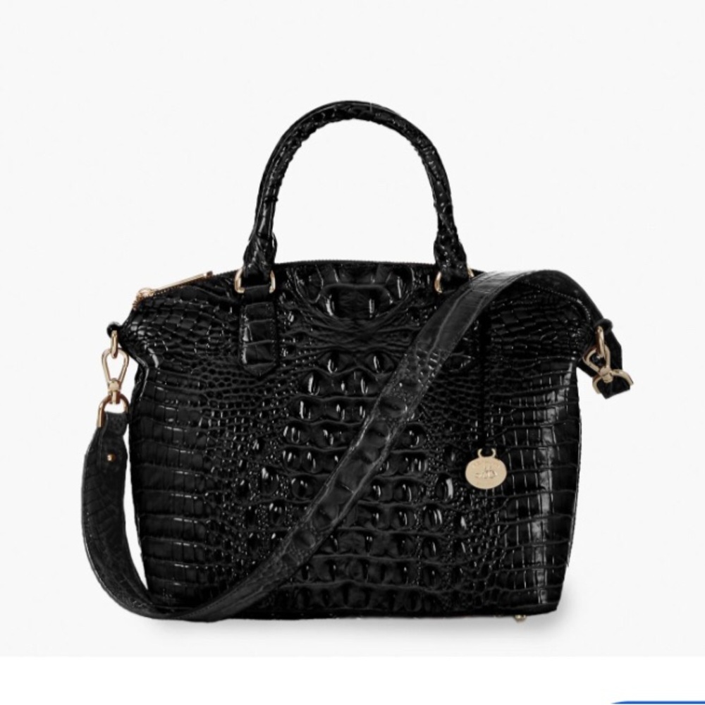 Vintage Brahmin ADORA  Black Quilted Nylon Croc Emb. Lthr. Satchel